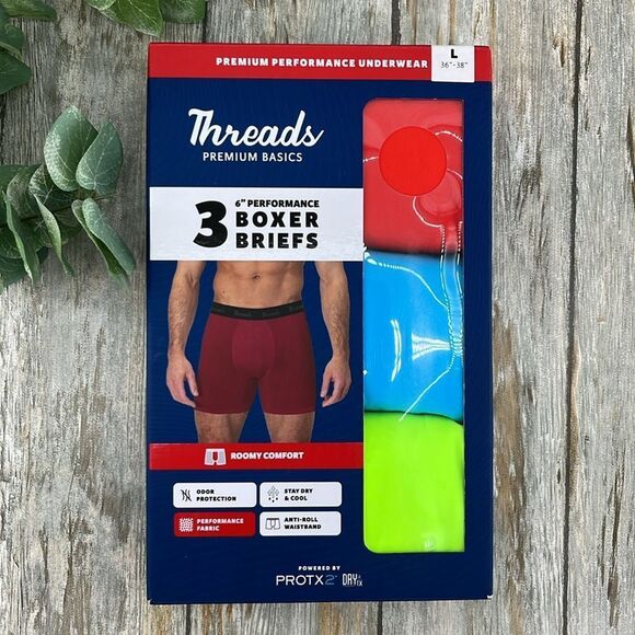 Threads Underwear 6" Ultra-Soft Premium Performance Boxer Briefs 3-Pack Size L - Picture 1 of 12